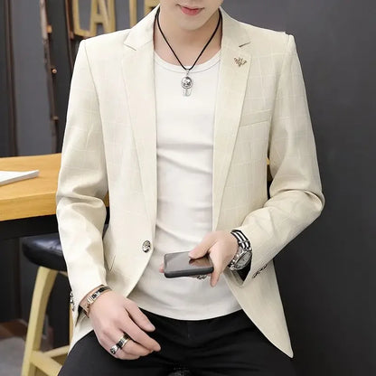 2025 Party Linen Gray Men's Suit Jackets Single Breasted Coat Male Blazer Summer New in Simple Clothing Fashion 2024 Casual Classic - Ellianto fashion Men's