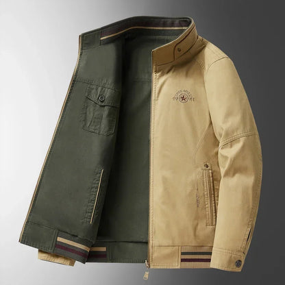 Men’s Spring-Autumn Jacket – Stand-Collar, 100% High-Quality Cotton Reversible Design with Loose-Fit Comfort (Sizes M–4XL, 2025)
