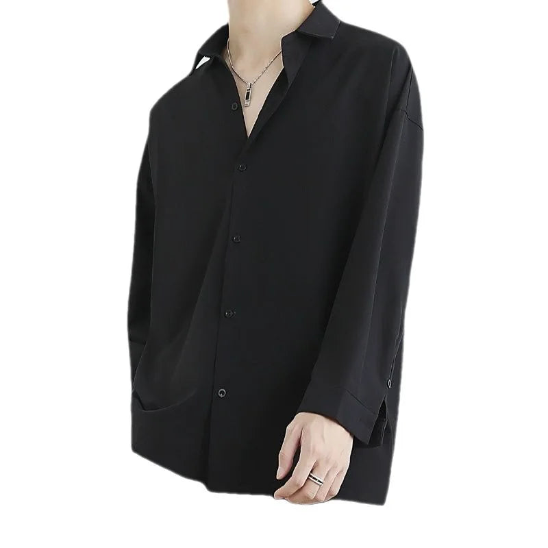 Men's Long Sleeve Shirts Easy-care Ultra-thin Casual Design Lapel Cardigan Drape Loose High-end Button Up Streetwear Shirt