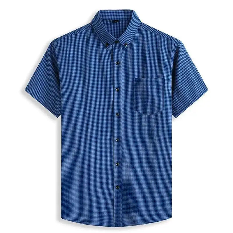 Plus Large Short Sleeve Men Pure Cotton Summer Comforable Plaid Mens Shirts Business Formal Casual Slim Fit Loose Big Size 8XL