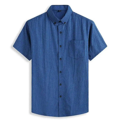 Plus Large Short Sleeve Men Pure Cotton Summer Comforable Plaid Mens Shirts Business Formal Casual Slim Fit Loose Big Size 8XL