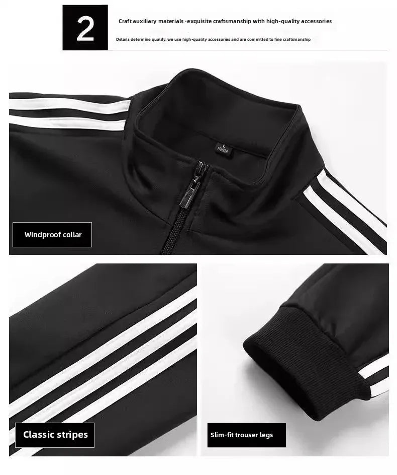 Casual Sportswear Set for Men Spring Autumn Thin Three-Stripes Open Cardigan Hoodie Pants Combo Lightweight Male Outfit - Ellianto fashion Men's