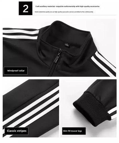 Casual Sportswear Set for Men Spring Autumn Thin Three-Stripes Open Cardigan Hoodie Pants Combo Lightweight Male Outfit - Ellianto fashion Men's