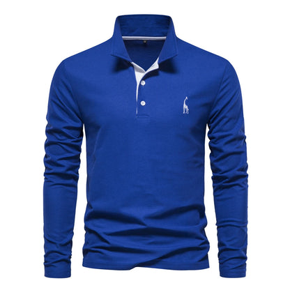 AIOPESON Deer Embroidery Men's Polo Shirts Solid Color Long Sleeve Polo Shirts for Men New Spring Social Business Polos Male - Ellianto fashion Men's