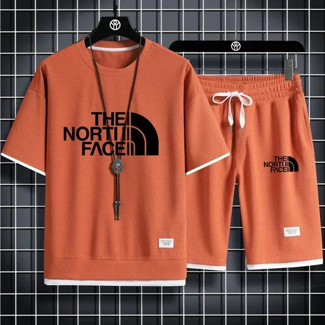 Set 2025 Summer Fashion Men's Korean-style sportswear set: short-sleeved T-shirt + Casual men's jogging pants and sports Shorts 2-pi - Ellianto fashion Men's