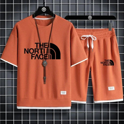 Set 2025 Summer Fashion Men's Korean-style sportswear set: short-sleeved T-shirt + Casual men's jogging pants and sports Shorts 2-pi - Ellianto fashion Men's