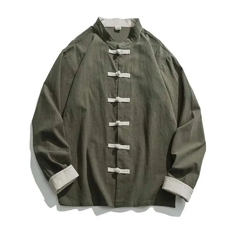 Mens Traditional Chinese Clothing Spring Autumn Solid Tang Suit Men Kung Fu Tai Chi Master Costume Male Tops Jackets Gift - Ellianto fashion Men's
