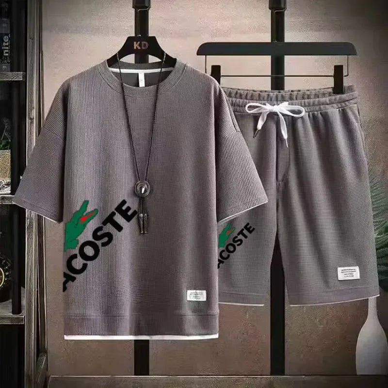 2025 sets of 2 pieces, waffle prints, men's shorts, summer sportswear, men's fashion, comfort and fashion, sportswear sets - Ellianto fashion Men's