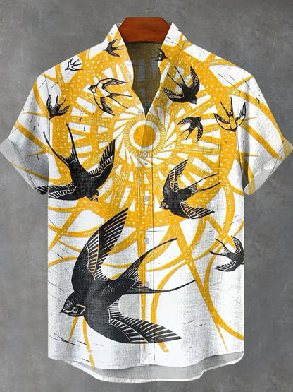 New Men's Linen Short Sleeve Shirt with Casual Animal Pattern, Fashionable Summer Top, New Collection - Ellianto fashion Men's