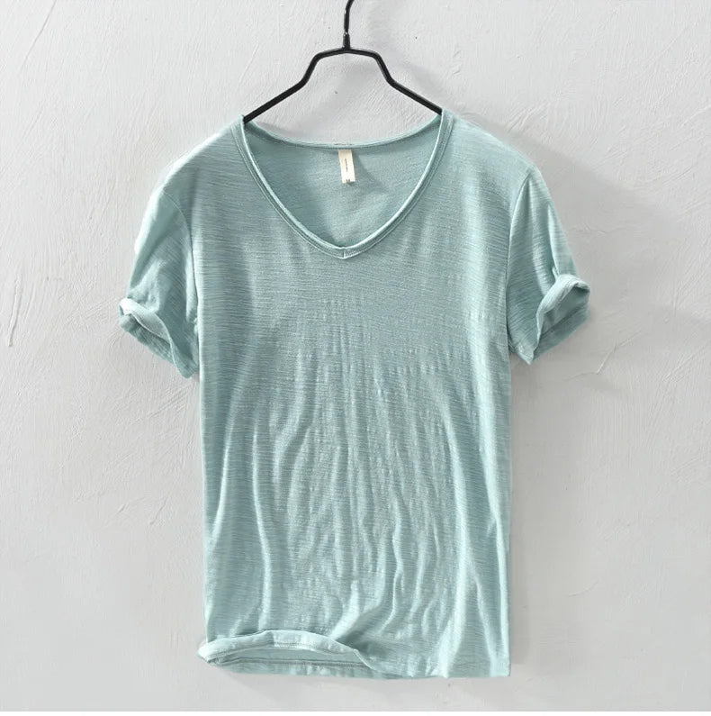New Mens T Shirt Pure Color V Collar Short Sleeved Tops Tees Men T-Shirt 10colors slim Man T-Shirts Fitness For Male Clothes - Ellianto fashion Men's