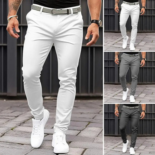Slim Fit Suit Pants Men's Slim Fit Solid Color Suit Pants with Mid-rise Slant Pockets Zipper Fly for Business Office Workwear - Ellianto fashion Men's