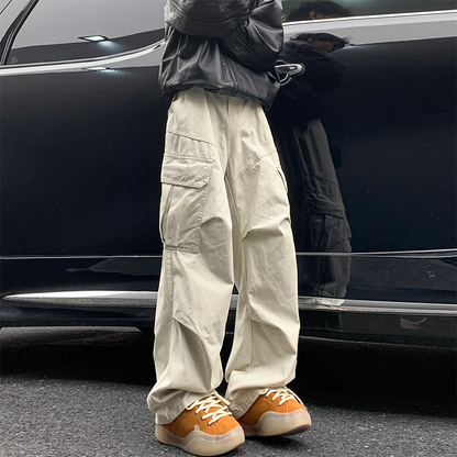 Men’s Spring Cargo Pants – Loose Straight Wide-Leg Trousers with Big Pockets for Japanese Y2K, Harajuku, and Hip-Hop Streetwear Style