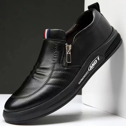 Business Men's Leather Shoes Fashion Man Dress Shoes Autumn ZIP Man's Sneakes 2025 New Lightweight Flat Male Casual Loafers - Ellianto fashion Men's