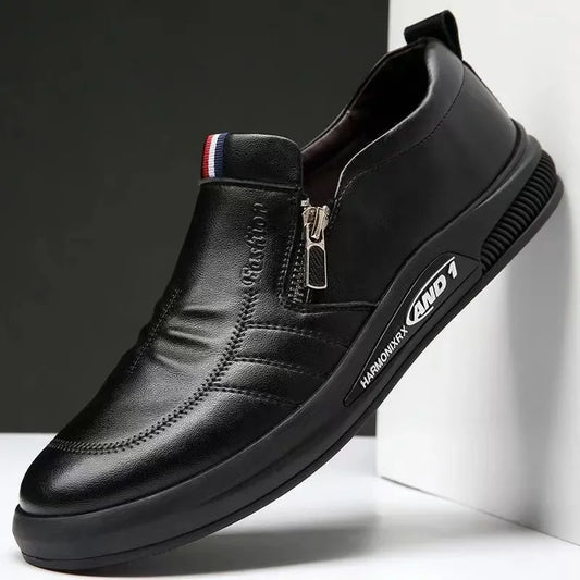 Business Men's Leather Shoes Fashion Man Dress Shoes Autumn ZIP Man's Sneakes 2025 New Lightweight Flat Male Casual Loafers - Ellianto fashion Men's