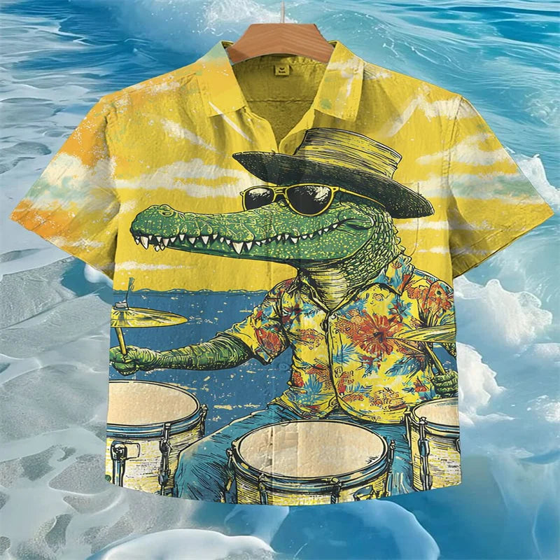Men's trendy imitation linen crocodile shirt, high-quality and fashionable casual shirt - Ellianto fashion Men's