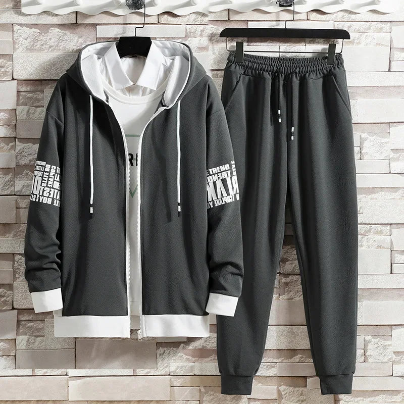 Casual Men's Sport Suit Loose Fit Hooded Cardigan Sweatshirt Pants Set Spring Autumn Season Stylish Outfit - Ellianto fashion Men's