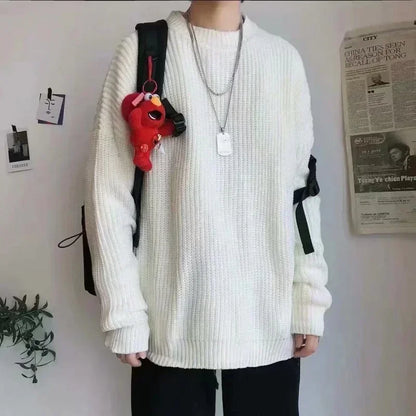 Korean Fashion Sweaters Men Autumn Solid Color Wool Sweaters Slim Fit Men Street Wear Mens Clothes Knitted Sweater Men Pullovers - Ellianto fashion Men's