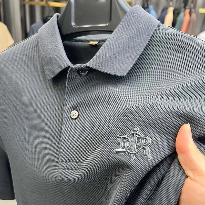 100% pure cotton luxury custom Tshirt summer new men's short sleeve business casual polo shirt high-end designer brand badge top - Ellianto fashion Men's