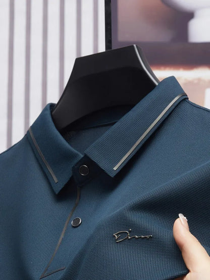 Men's New Polo Shirt Seamless Premium Luxury Cool Fabric Business Casual Golf Slim Fit Blouse Collar T-shirt - Ellianto fashion Men's