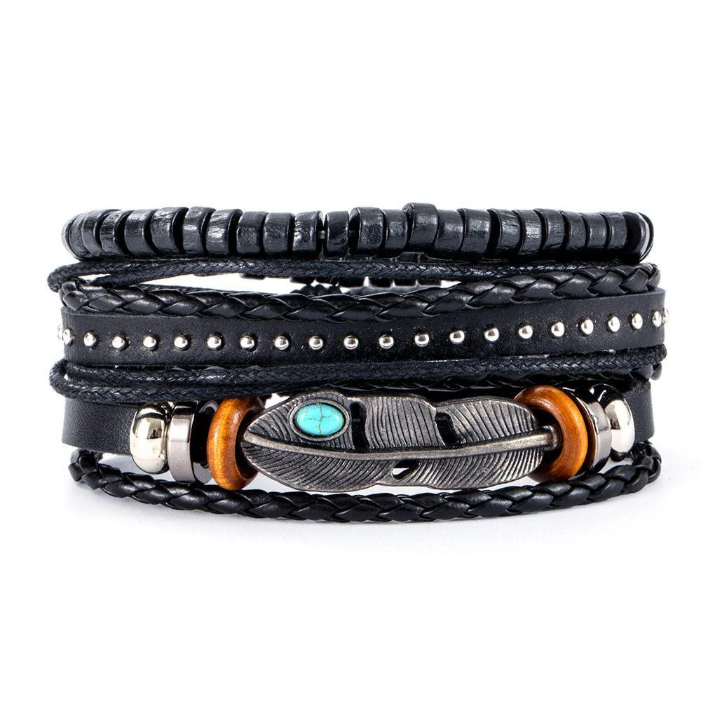 06 2025 Leather Braided Bracelet For Men - Ellianto fashion Men's