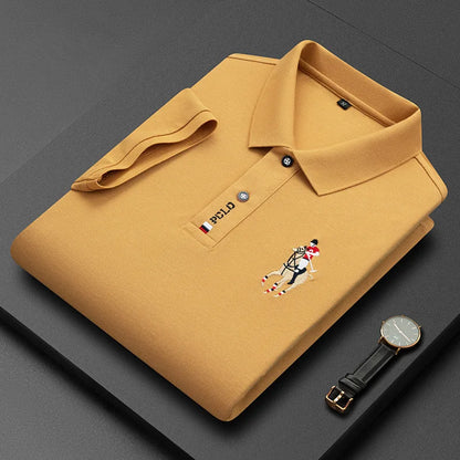 Brand Embroidered Men's Pure Cotton Popsicle Cotton Short Sleeved Polo Shirt Summer New Business Casual Breathable Men's Top 4xl - Ellianto fashion Men's