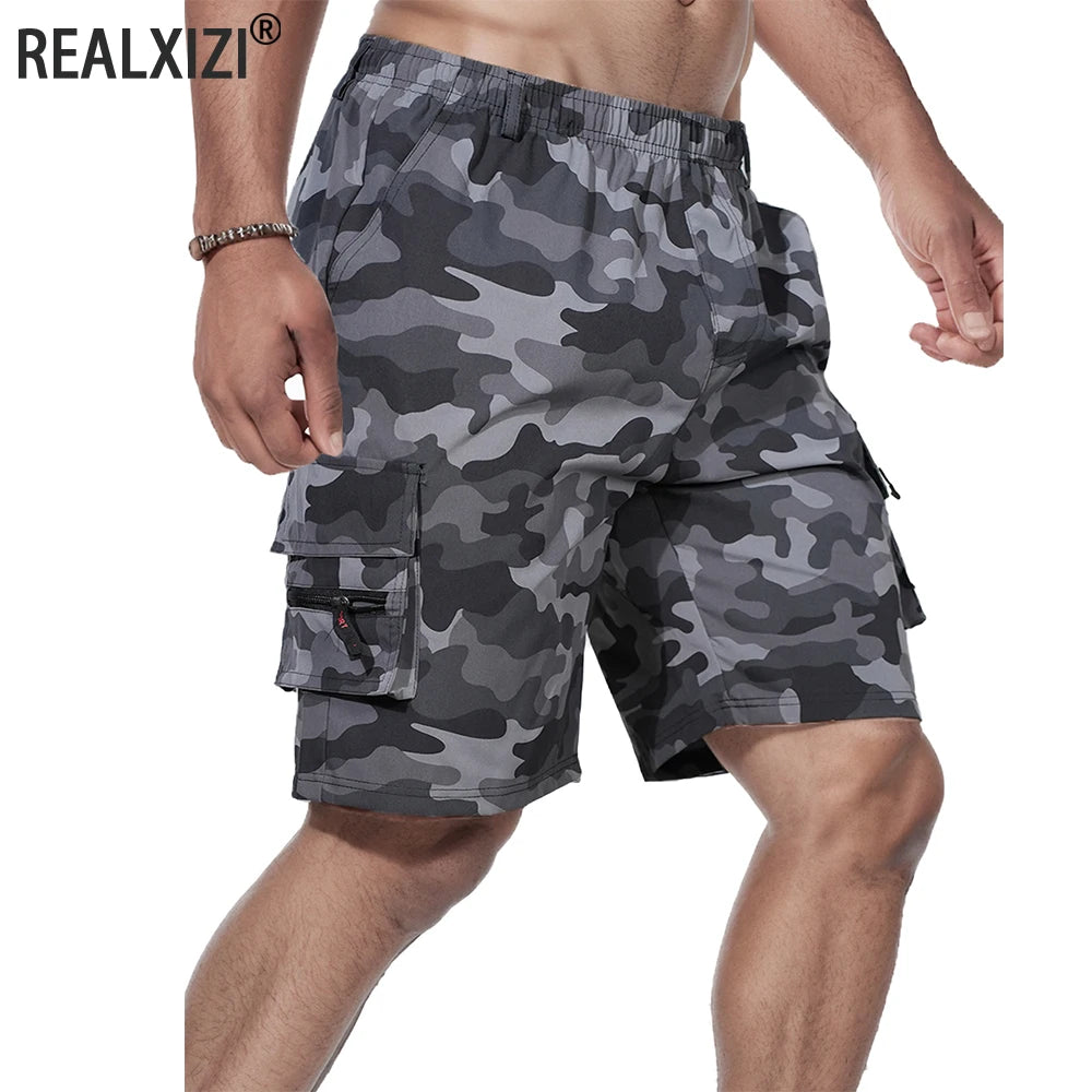 Men's Shorts Loose Large Size Multi-Pocket Overalls Summer Comfortable Elastic Waist Pants Outdoor Casual Sports Beach Pants - Ellianto fashion Men's
