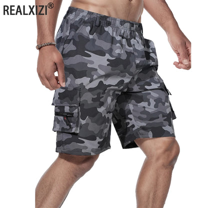 Men's Shorts Loose Large Size Multi-Pocket Overalls Summer Comfortable Elastic Waist Pants Outdoor Casual Sports Beach Pants - Ellianto fashion Men's