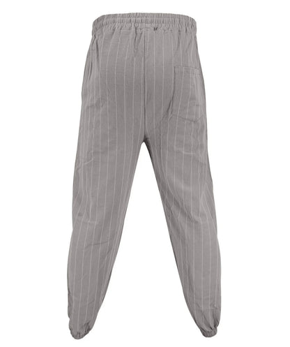 Men's Striped Casual Cotton Linen Blend Trousers Loose Fit Breathable Fashionable Sport Pants Street Versatile Trousers - Ellianto fashion Men's