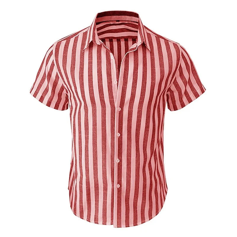 Alternating Striped men's Shirts Summer Minimalist Shirts Beach Casual Style Short Sleeved Shirt Men's Hawaii Vacation Shirt - Ellianto fashion Men's