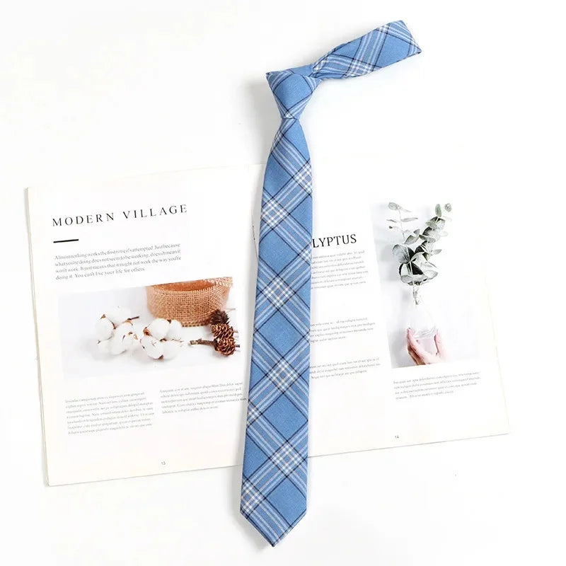 Vintage Brown Plaid Necktie Women's Lazy Person's Japanese Style Preppy Small Tie Bow Tie Handmade Men's Tie