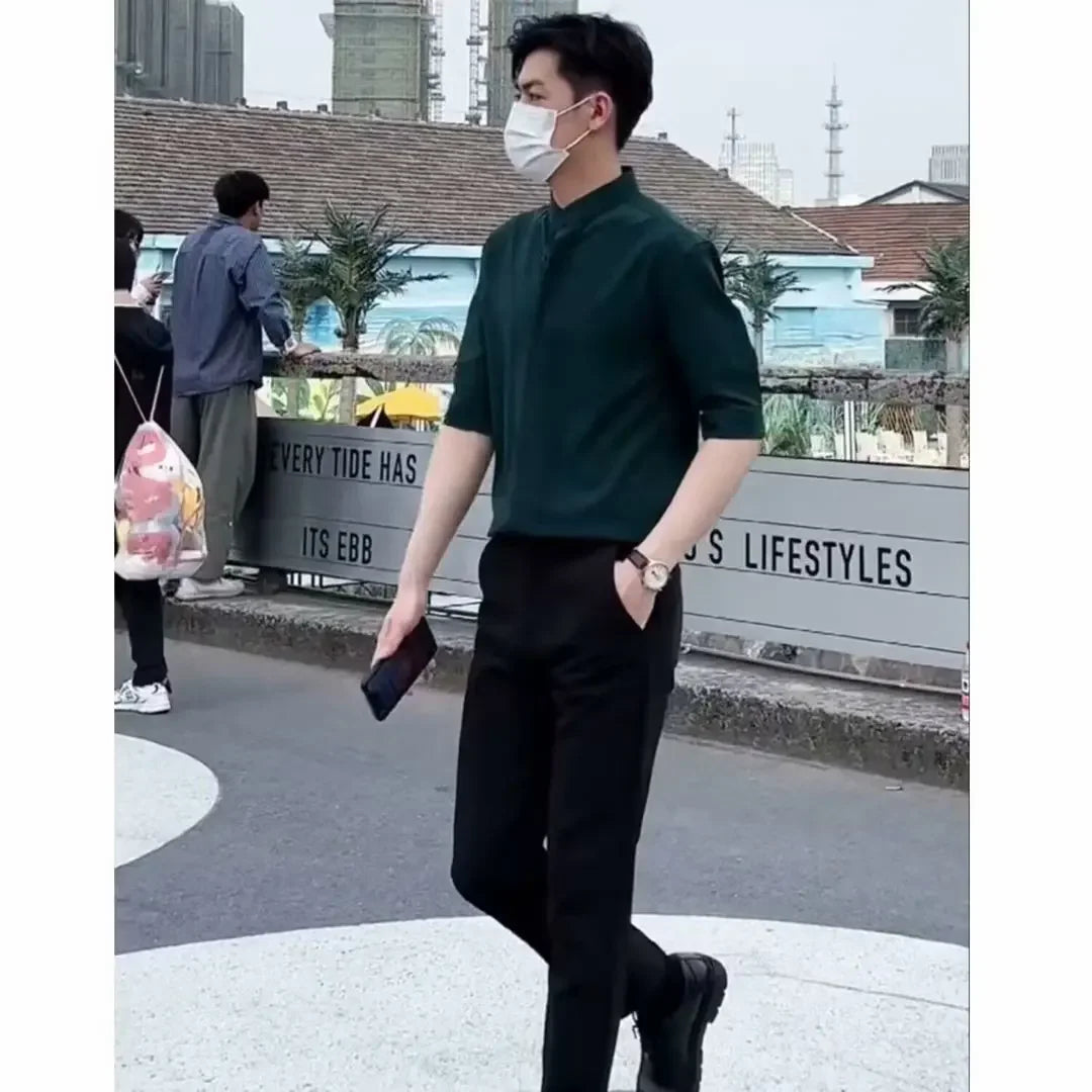Men’s Casual Stand-Collar Shirt – Quick-Dry, Slim-Fit Comfort for Effortless Summer Style and Professional Confidence