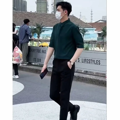 Men’s Casual Stand-Collar Shirt – Quick-Dry, Slim-Fit Comfort for Effortless Summer Style and Professional Confidence