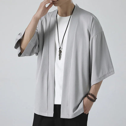 Kimono Men Cloak Kimono Para Hombre Black Coat White Cloak Beach Shirt Summer Haori Men Unisex Samurai Clothing Japanese Men - Ellianto fashion Men's