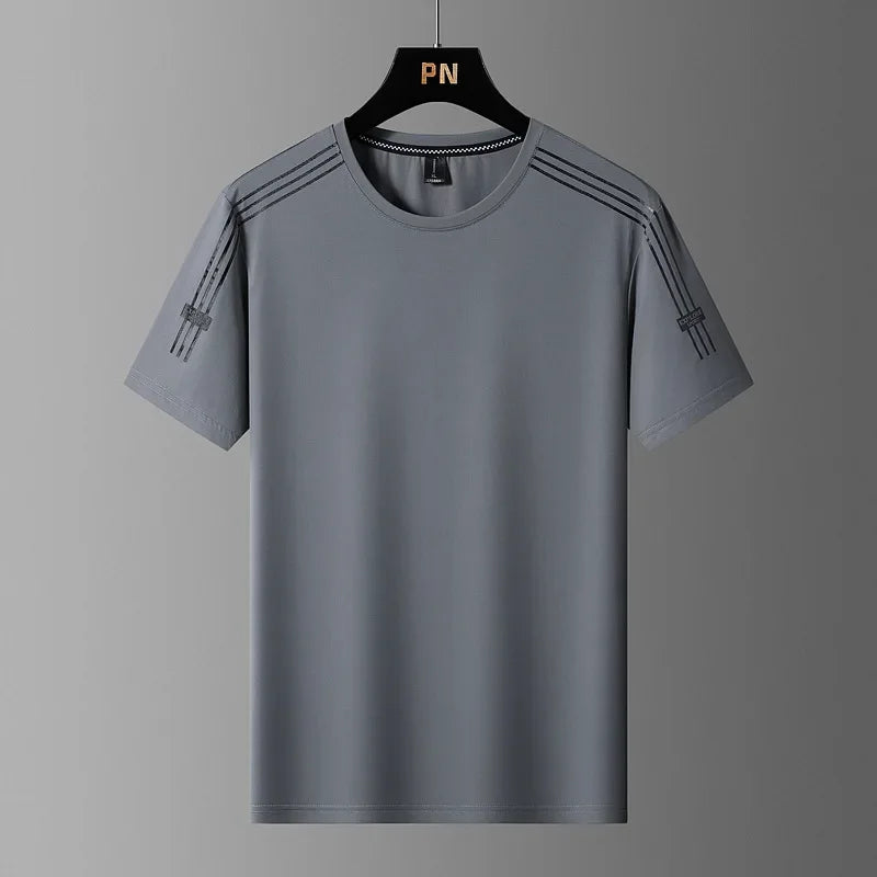 Summer Printed Ice Silk Men's T-shirt Sport Casual Running Fitness Breathable Short Sleeve Large Size Quick Dry Top - Ellianto fashion Men's