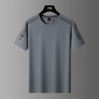 Summer Printed Ice Silk Men's T-shirt Sport Casual Running Fitness Breathable Short Sleeve Large Size Quick Dry Top - Ellianto fashion Men's