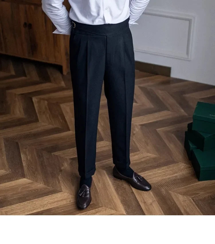 High Waist Straight Leg Casual Men's Trousers Italian Neapolitan Style Versatile Long Pants British Retro Suiting - Ellianto fashion Men's