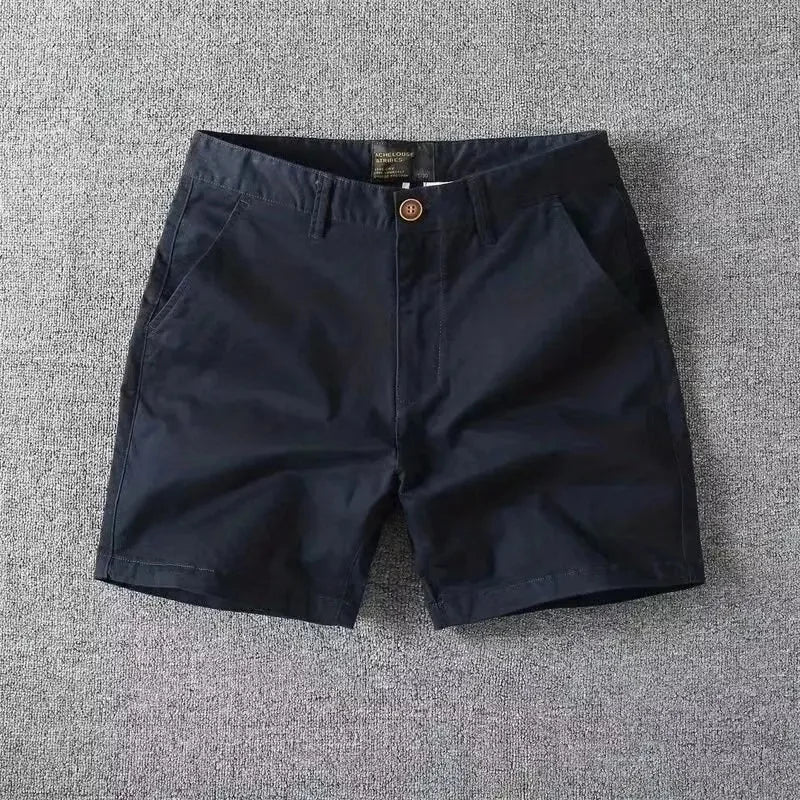 Men’s Summer Cotton Workwear Shorts – Lightweight Slim Straight-Leg Beach Pants with Elastic Waist for Effortless Casual Comfort (Big Sizes Available)