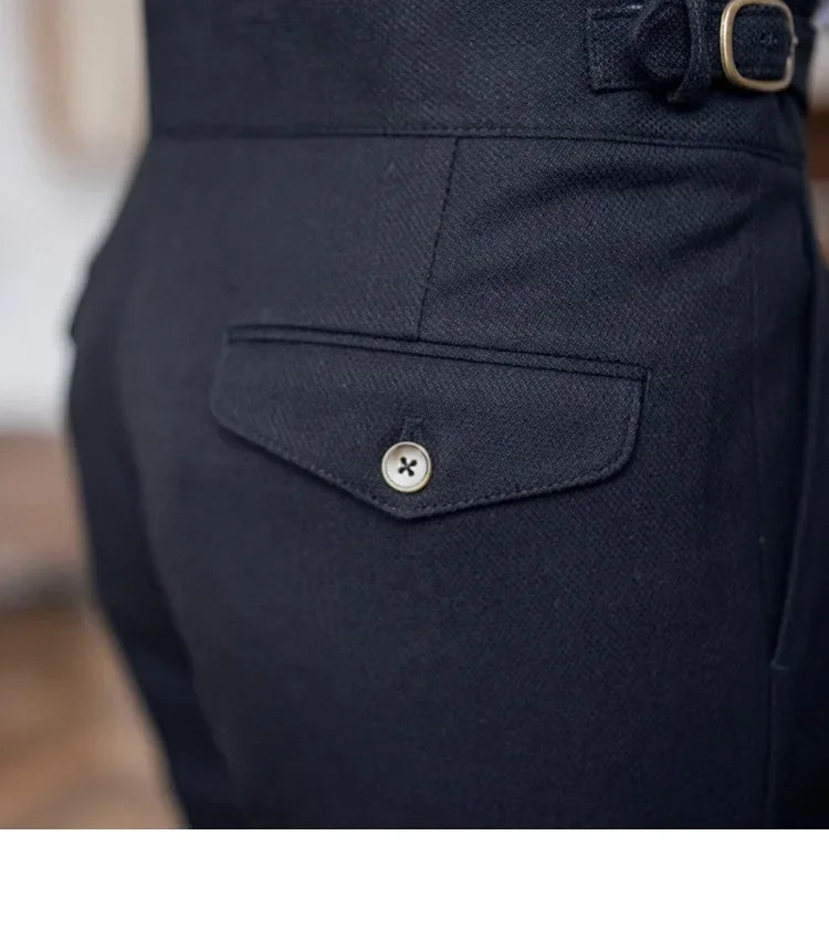 High Waist Straight Leg Casual Men's Trousers Italian Neapolitan Style Versatile Long Pants British Retro Suiting - Ellianto fashion Men's