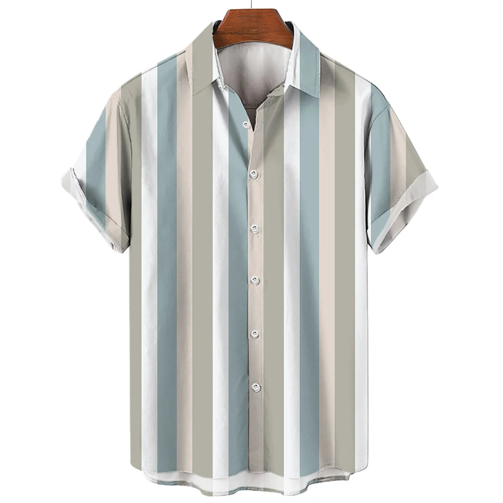 Men's Hawaiian Short Sleeve Shirt Elegant Summer Stripes Print Fashion Casual Social Oversized Y2k Harajuku Luxury Clothing Hot - Ellianto fashion Men's