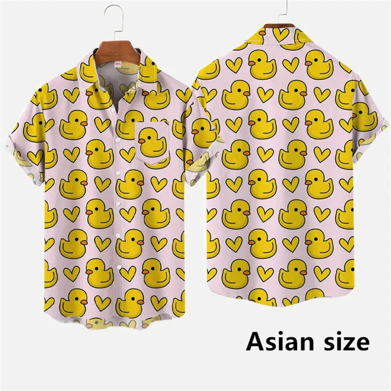 Hawaiian 3D Cartoon Duck Short-Sleeve Shirt – Fun, Lightweight Comfort and Effortless Summer Streetwear Style for the Modern Gentleman