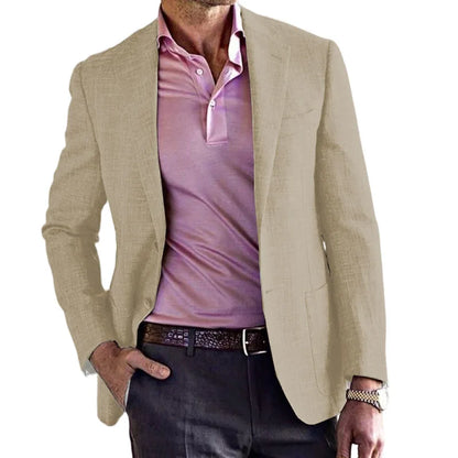 Men's Cotton Linen Casual Suit Jacket Purple Single Breasted Large Pocket Slim Jacket Fashion Comfortable Coat Men's Summer Jack - Ellianto fashion Men's
