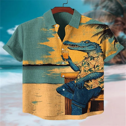 Men's trendy imitation linen crocodile shirt, high-quality and fashionable casual shirt - Ellianto fashion Men's