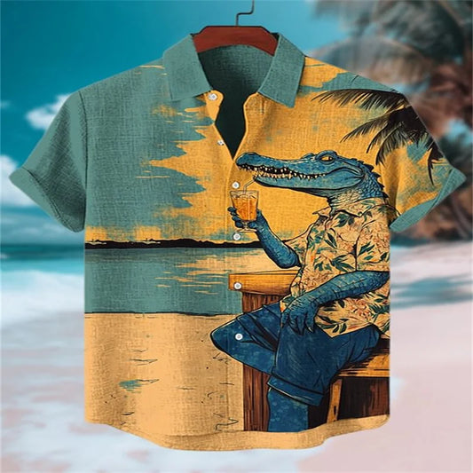 Men's trendy imitation linen crocodile shirt, high-quality and fashionable casual shirt - Ellianto fashion Men's