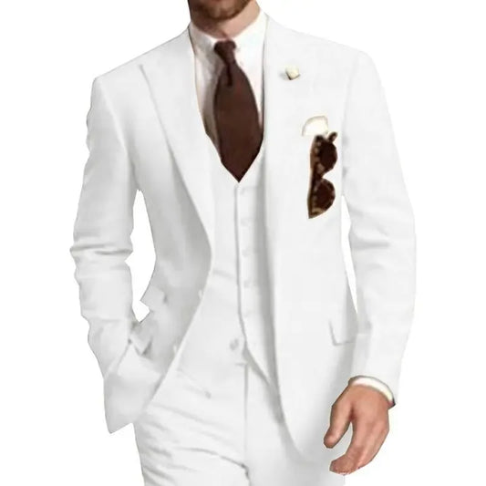 3-Piece Solid Wedding Men's Suit Slim Fit Peak Lapel Formal Business Groom Tuxedos Two Buttons Jacket +Vest+Pants for Party Prom - Ellianto fashion Men's