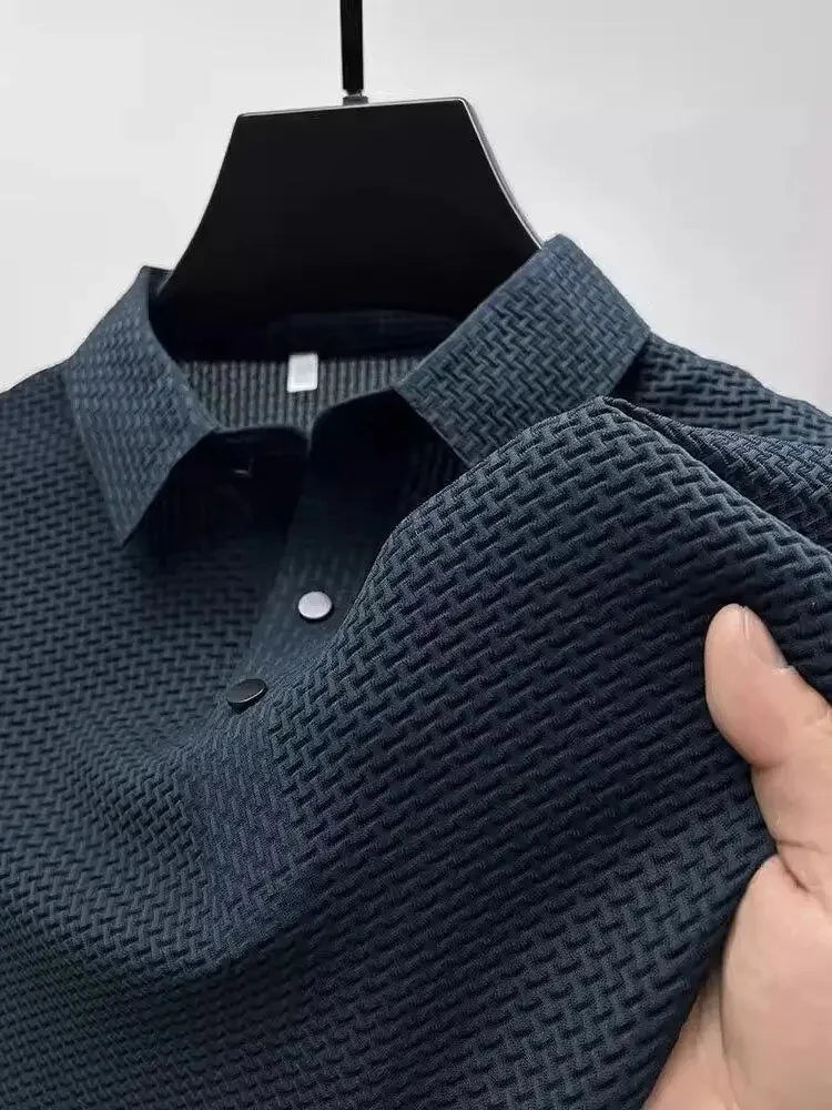 Summer New Ice Silk Mesh Short Sleeve POLO Shirt Men's Solid Color Versatile Cool Feeling Business Casual Half Sleeve Top Trendy - Ellianto fashion Men's