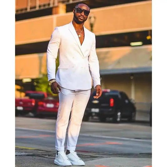 2 Piece White Men Suits Slim Fit Classic Business Suit Male New Design Groomsmen Wedding Formal Wear(Blazer+Pants) Costume Homme