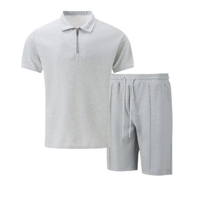 2025 simple men's suit summer new short sleeve shorts two-piece outdoor leisure handsome men's solid color trend suit - Ellianto fashion Men's