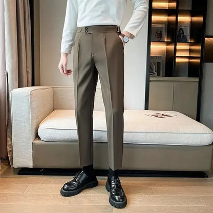 Draped Trousers for Men Fluid High Waist Brown Man Suits Pants Up Spring Clothes Quality Korean Reviews Many Stylish Tailoring - Ellianto fashion Men's