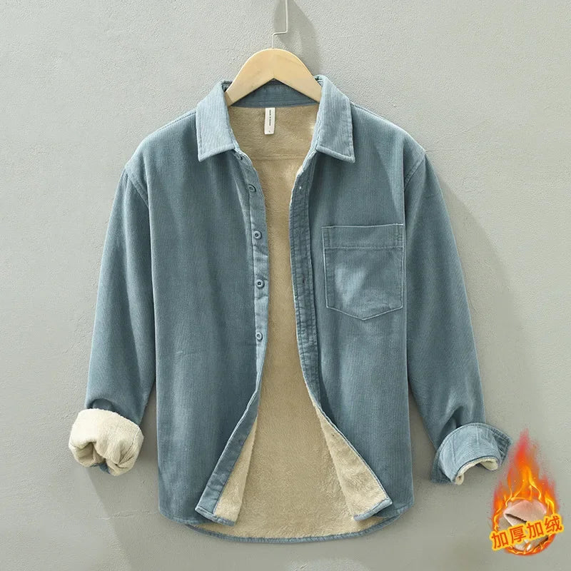 Men’s Winter Cotton Fleece Shirt – Lightweight Slim-Fit Lapel Top for Daily Casual Comfort and Effortless Warmth