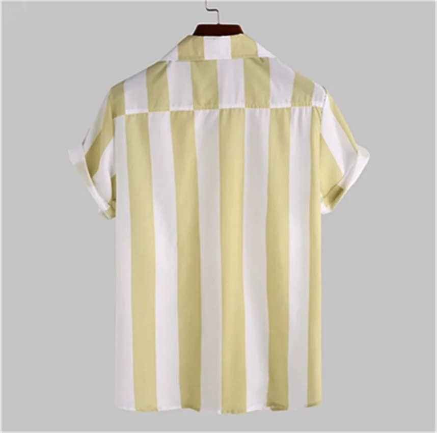 Men's striped casual shirt, summer beach casual loose-fitting short-sleeved shirt, summer daily commuting style travel shirt - Ellianto fashion Men's